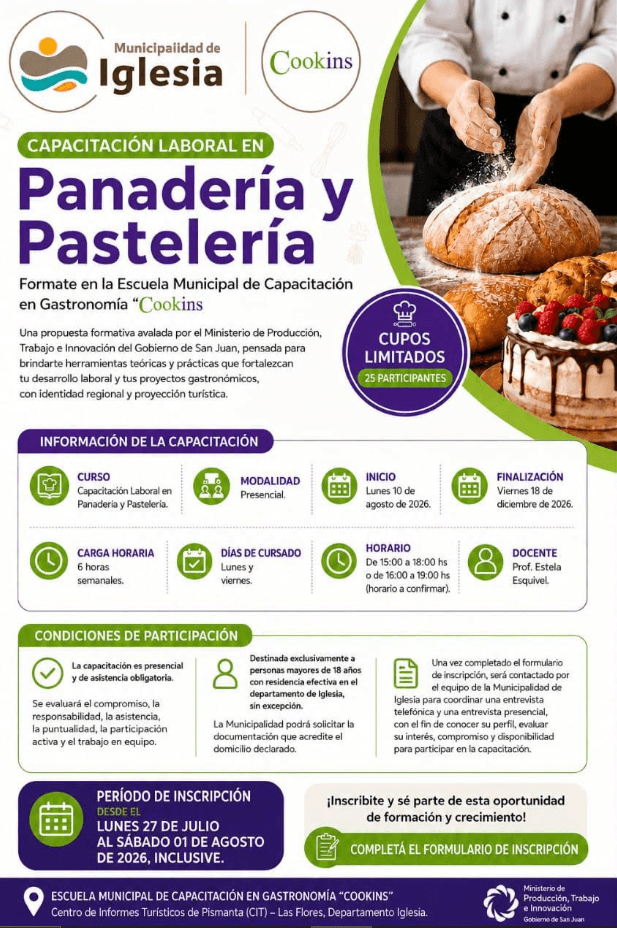 ¡INSCRIPCIONES ABIERTAS! | CAPACITACIÓN LABORAL EN PANADERÍA Y PASTELERÍA