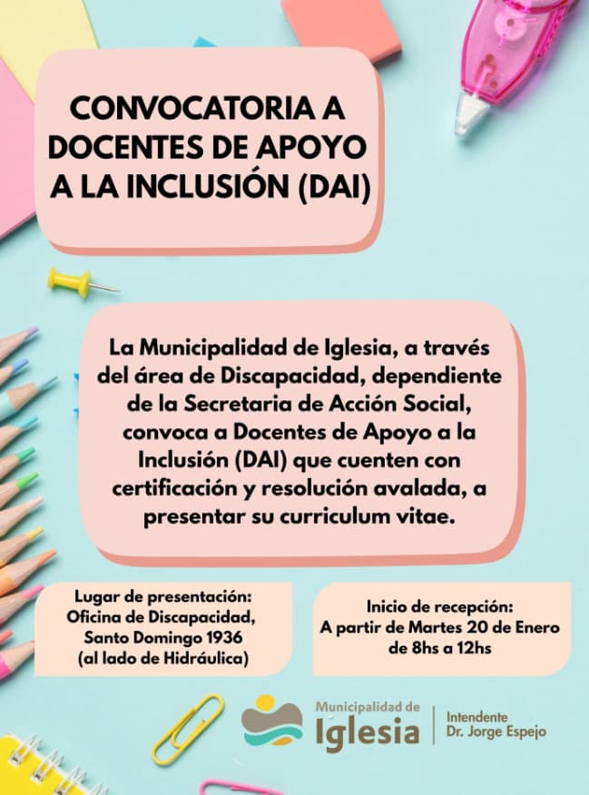  CONVOCATORIA A DOCENTES DE APOYO A LA INCLUSIÓN (DAI).