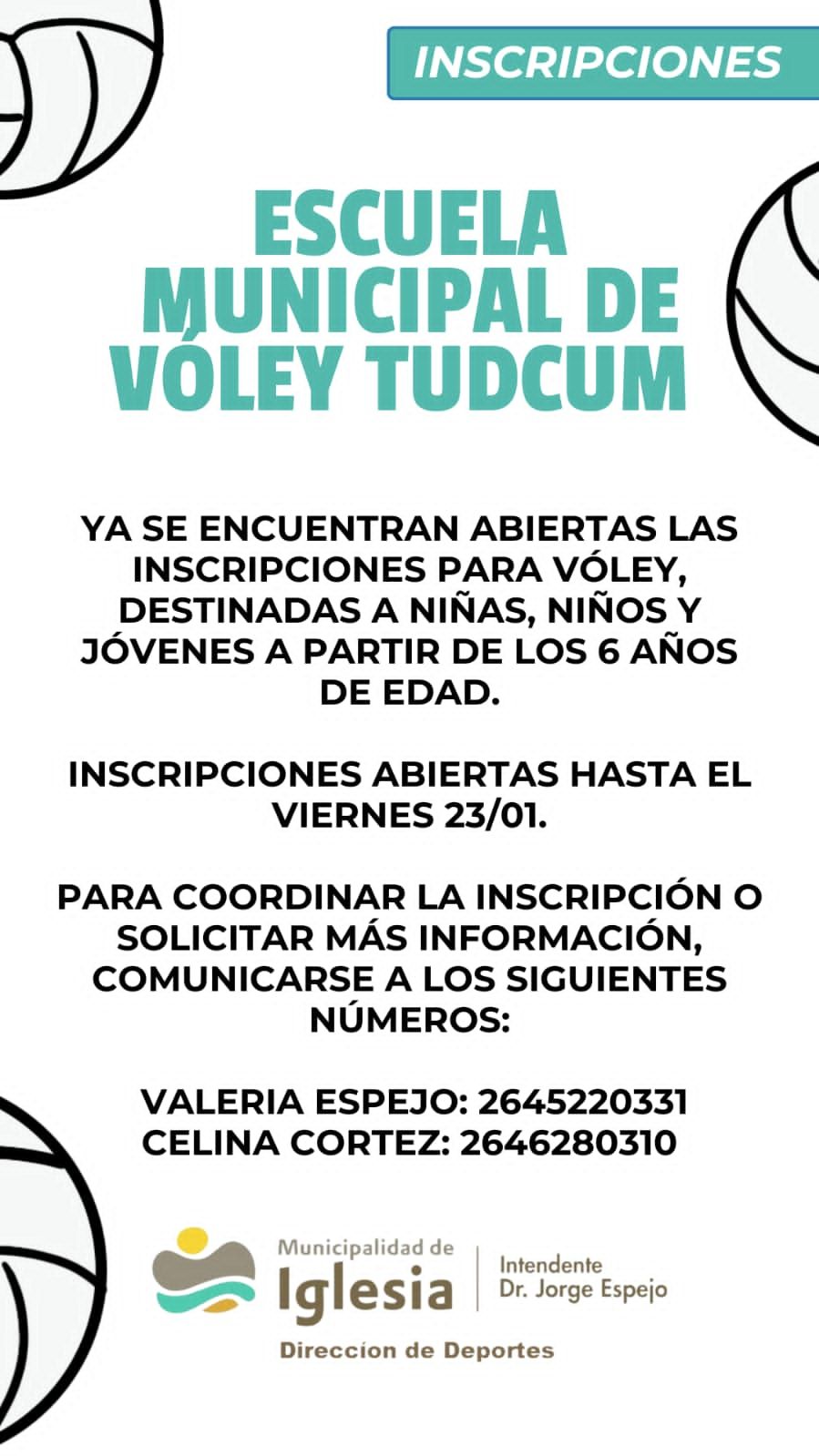¡Inscripciones abiertas para la Escuela Municipal de Vóley en el  distrito de Tudcum!